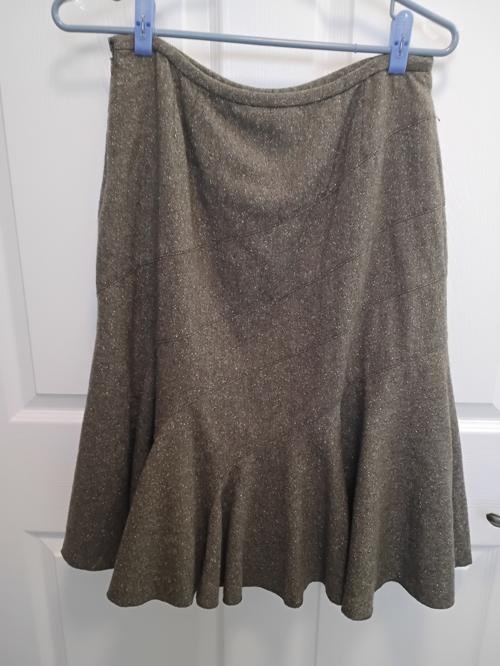 Ann Taylor Olive Wool Blend Office Working Girl A-Line Skirt With Flared Bottom